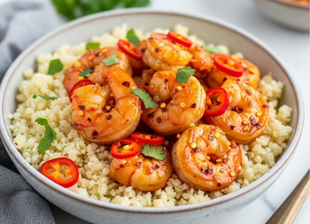Fiery Garlic Shrimp & Cauliflower Rice Bow