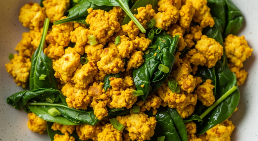 Turmeric Tofu Scramble with Spinach Boost