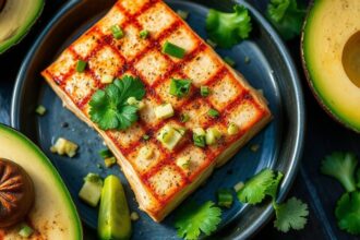 سلمون مشوي كيتو مع صلصة أفوكادو حامضة، تقديم شهي وصحي