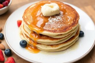 فطائر رقيقة وهشة من دقيق اللوز خالية من الغلوتين ونباتية مع شراب القيقب