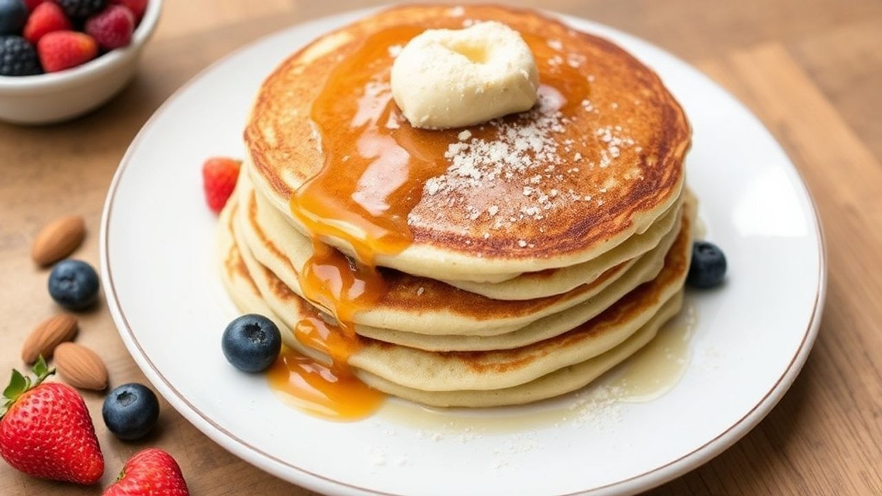 فطائر رقيقة وهشة من دقيق اللوز خالية من الغلوتين ونباتية مع شراب القيقب