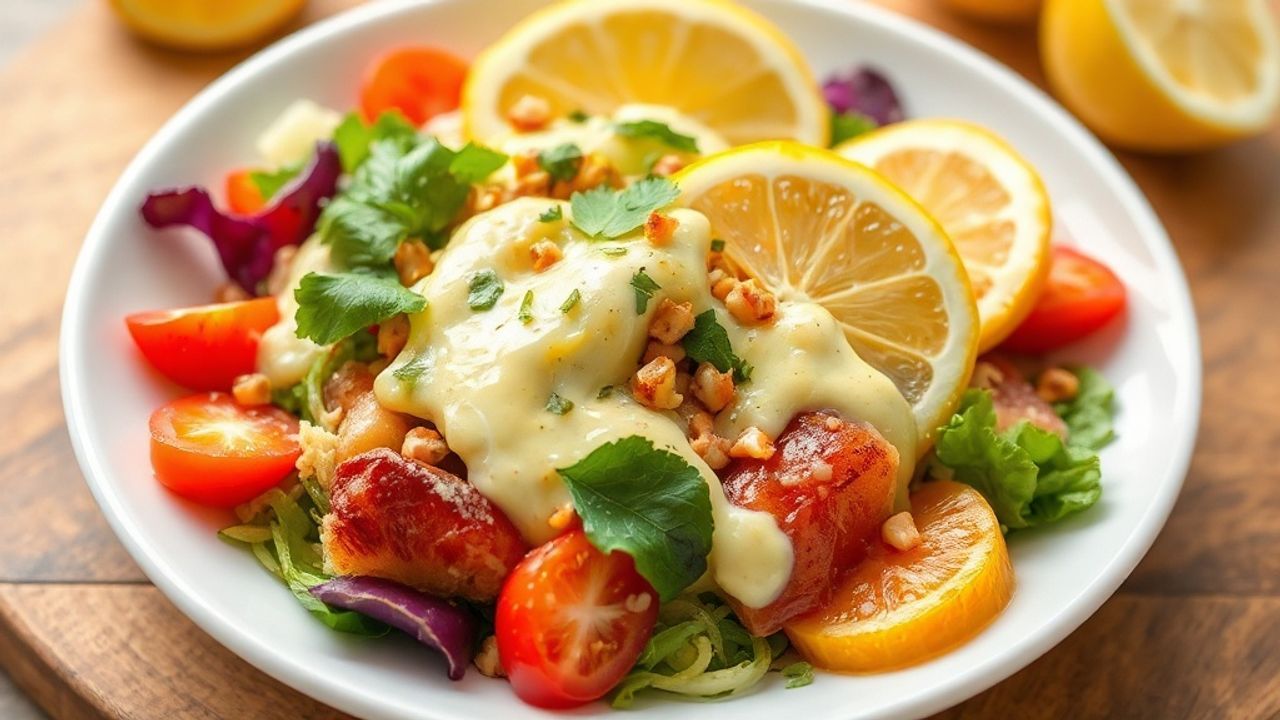 سلطة صيفية نباتية منعشة بدون طهي بصلصة ليمون