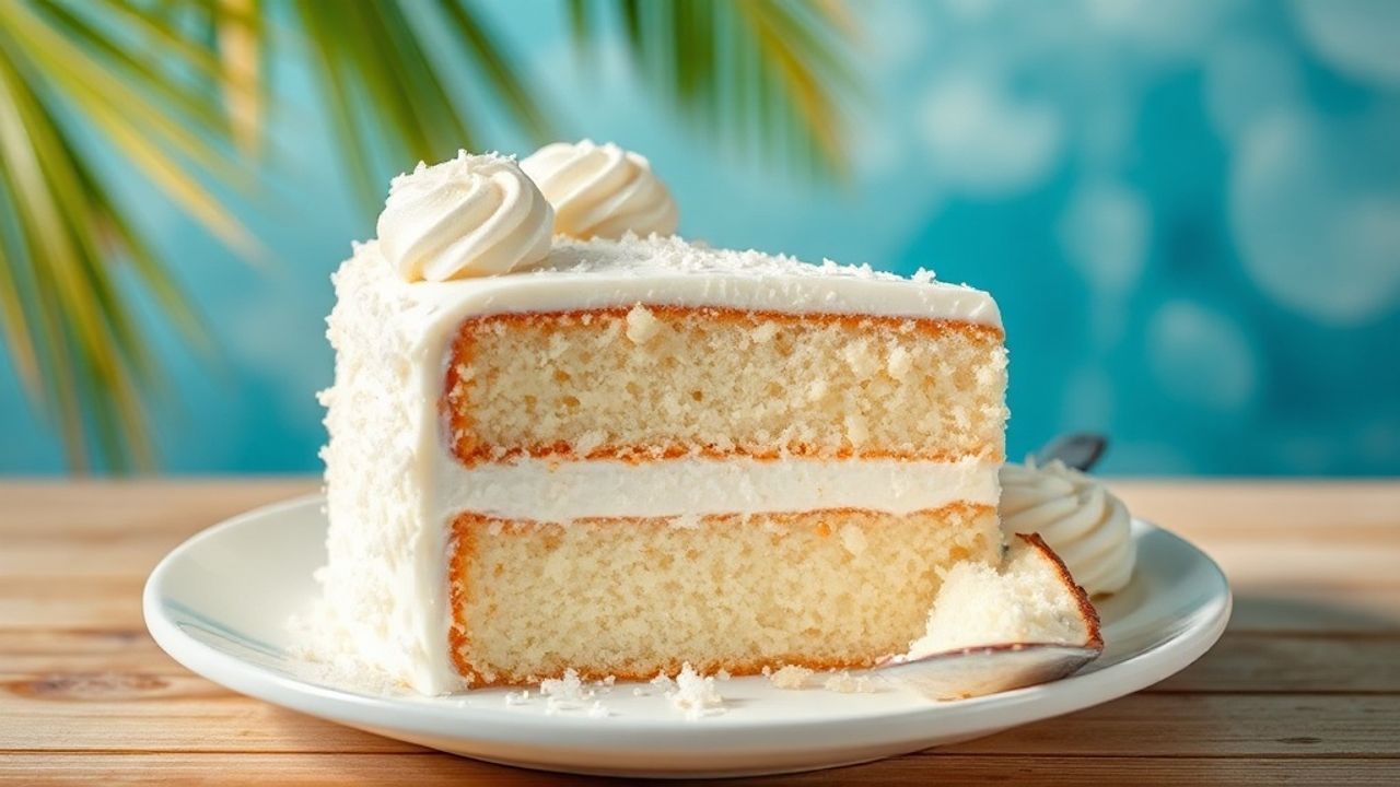 شريحة كعكة جوز الهند الرقيقة بطعم سماوي ولمسة استوائية