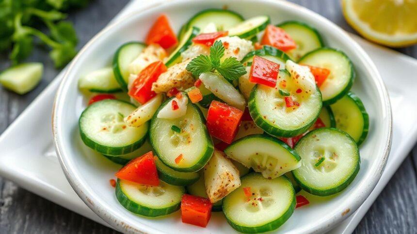 سلطة خيار حارة منعشة بنكهة زستية وحمضية