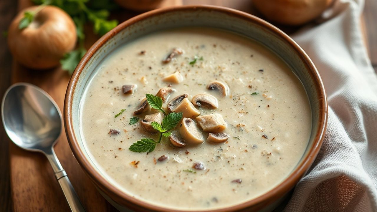 حساء مشروم كريمي خالٍ من الألبان ومنخفض الكربوهيدرات