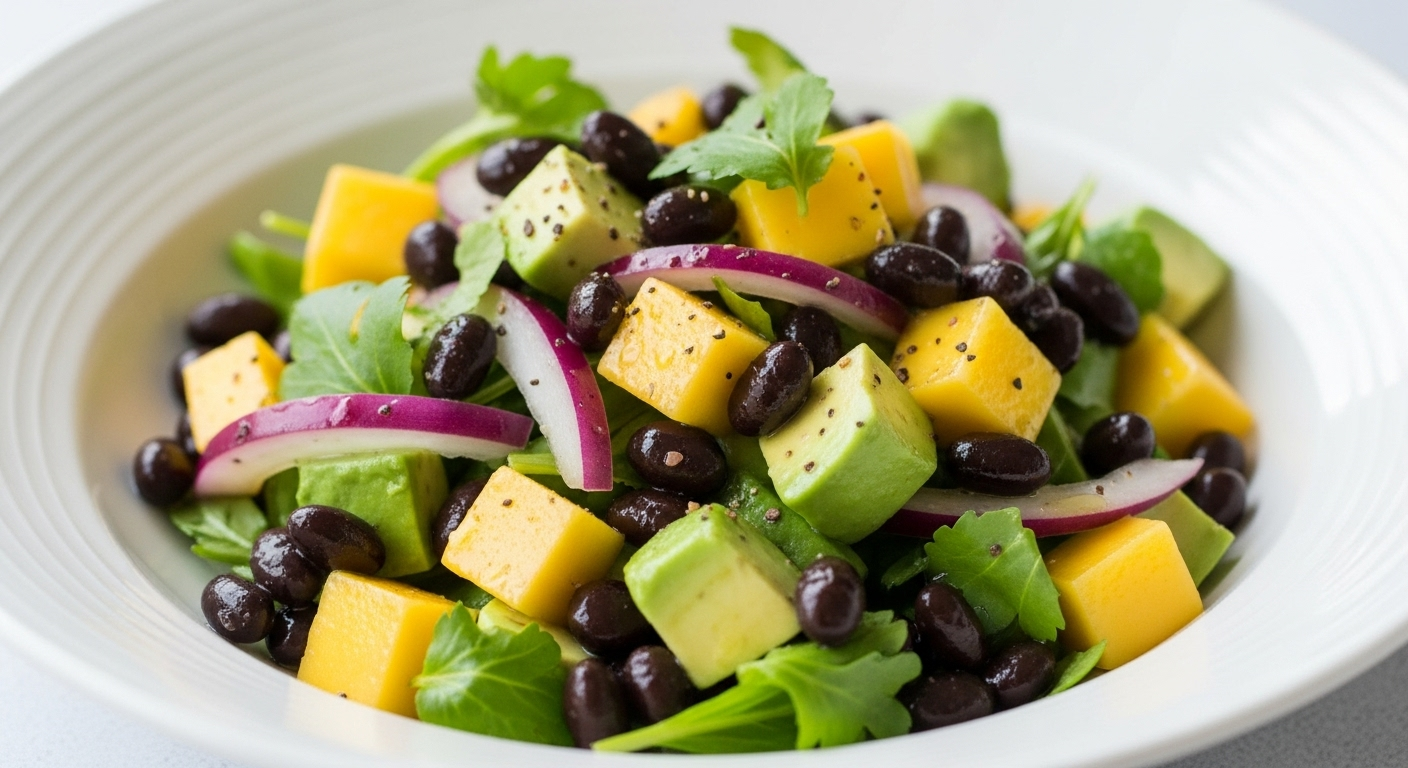 Black Bean, Mango & Avocado Salad Delight: Quick Tropical Twist