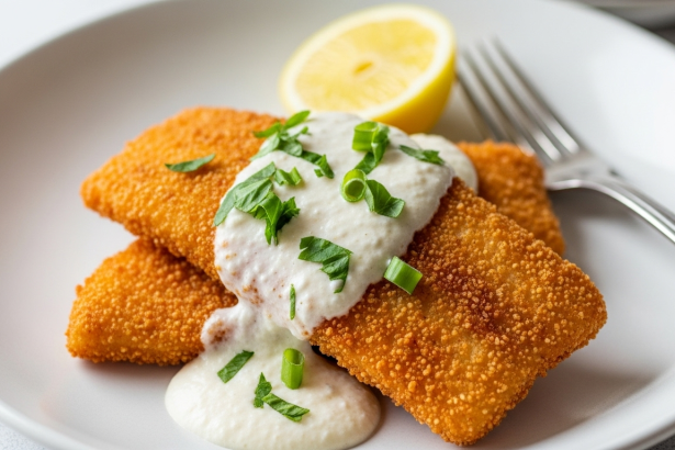 Crispy Fried Fish Drizzled with Coconut Herb Sauce Delight