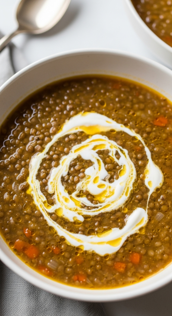 Hearty Lentil Soup with Creamy Yogurt Swirl: A Cozy Delight