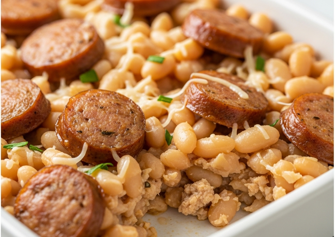 Hearty White Bean Casserole with Savory Chicken Sausage Delight