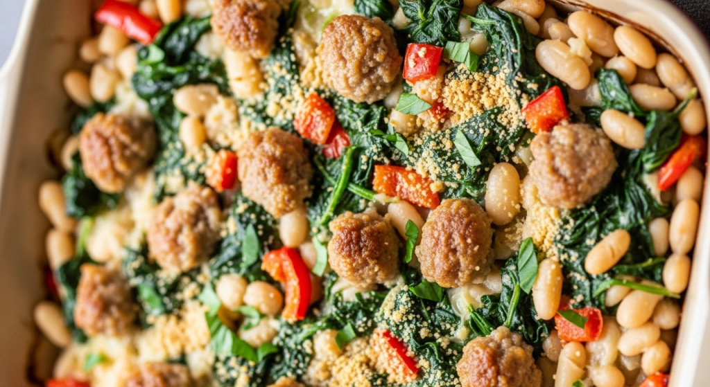 Hearty White Bean Casserole with Savory Chicken Sausage Delight