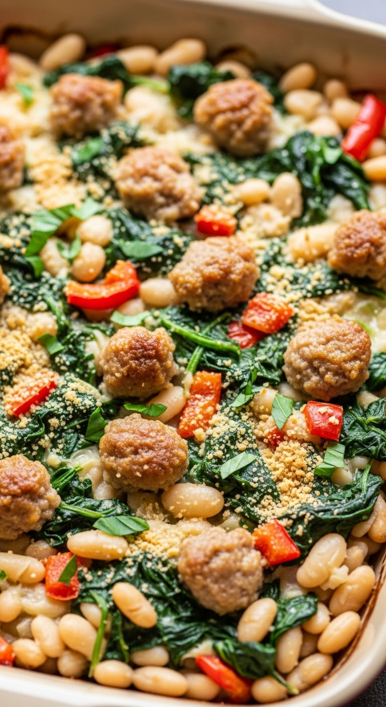 Hearty White Bean Casserole with Savory Chicken Sausage Delight