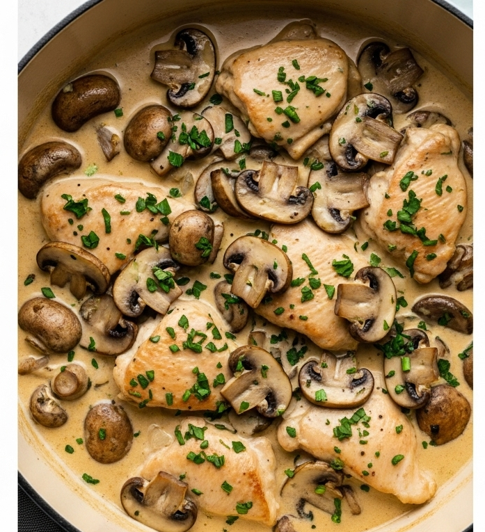 One-Pot Creamy Garlic Mushroom Chicken: Simple & Savory Delight