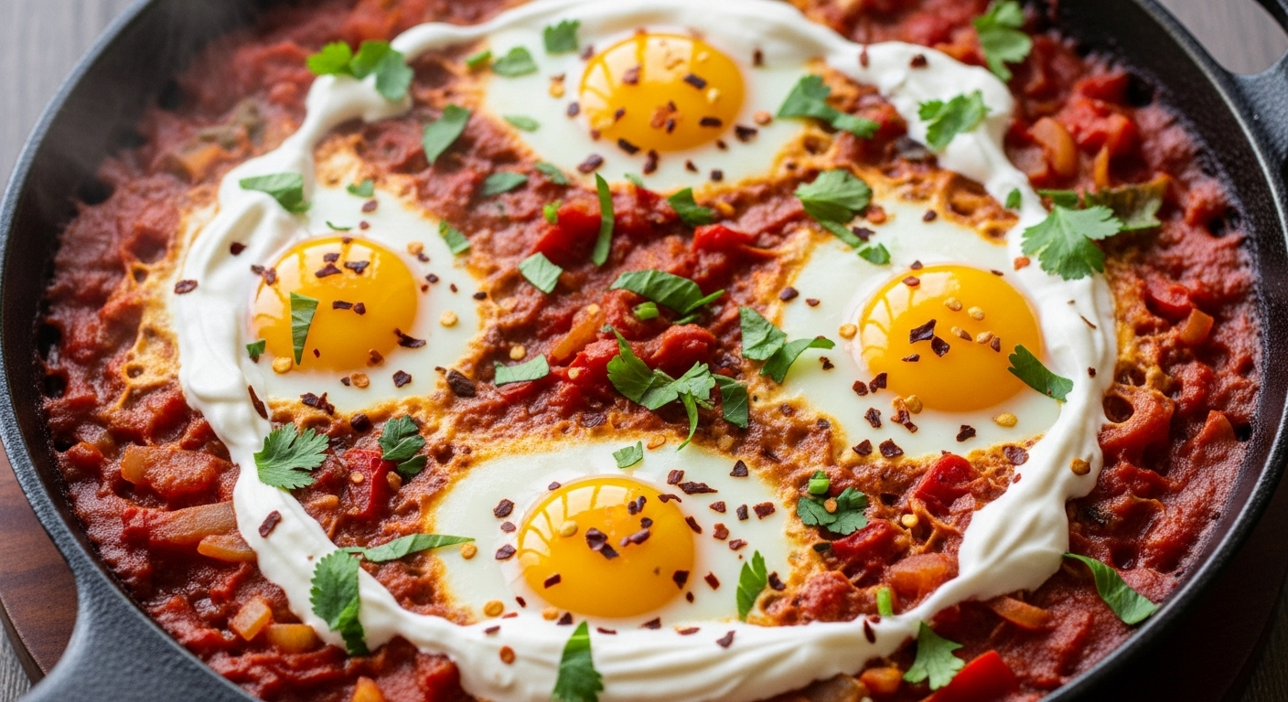 Savor Creamy Shakshuka: Eggs Swimming in Rich Tomato Sauce