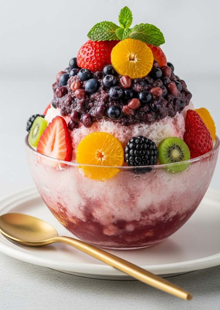 Chill Delight: Shaved Ice with Sweet Fruit & Beans Bliss
