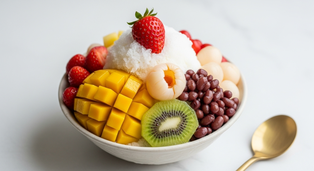Chill Delight: Shaved Ice with Sweet Fruit & Beans Bliss