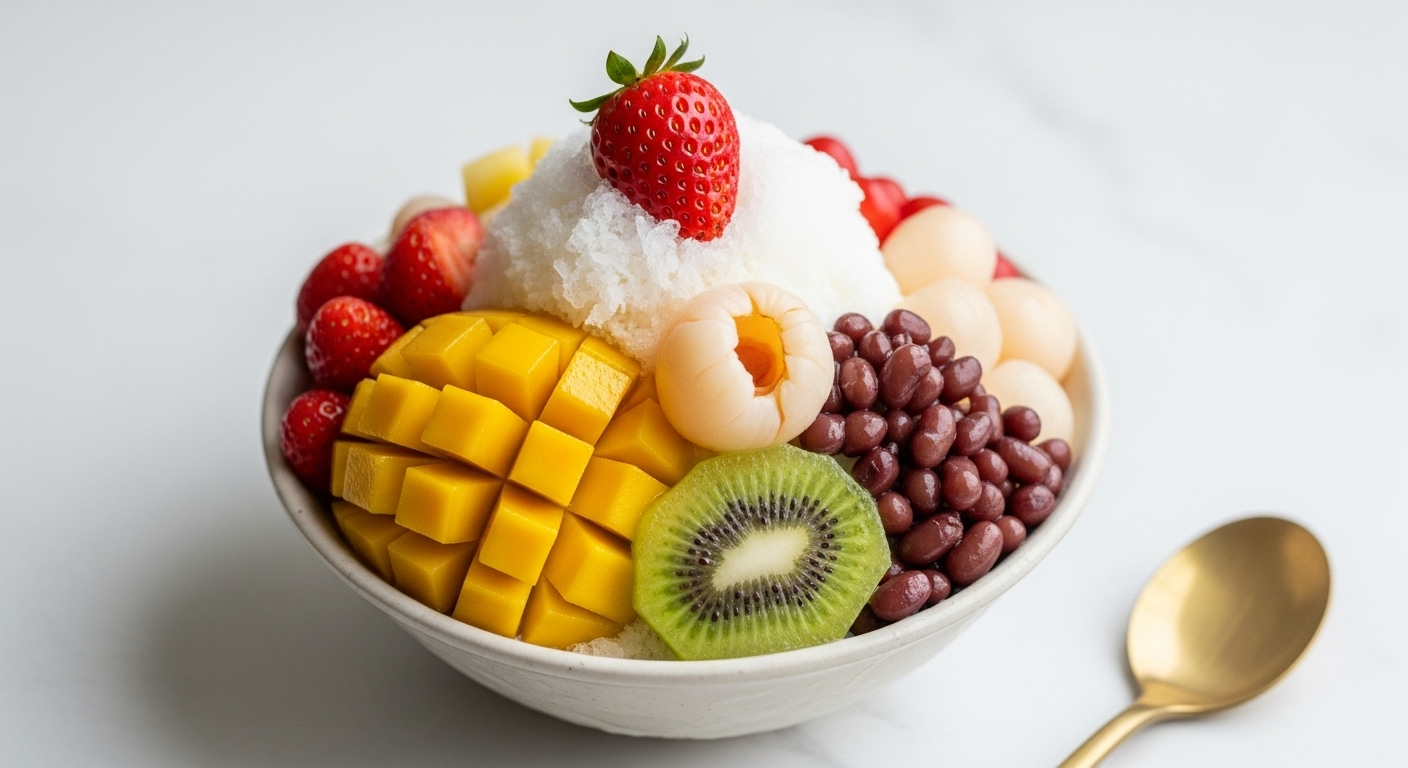 Chill Delight: Shaved Ice with Sweet Fruit & Beans Bliss