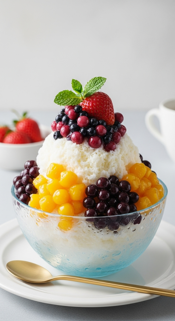 Chill Delight: Shaved Ice with Sweet Fruit & Beans Bliss