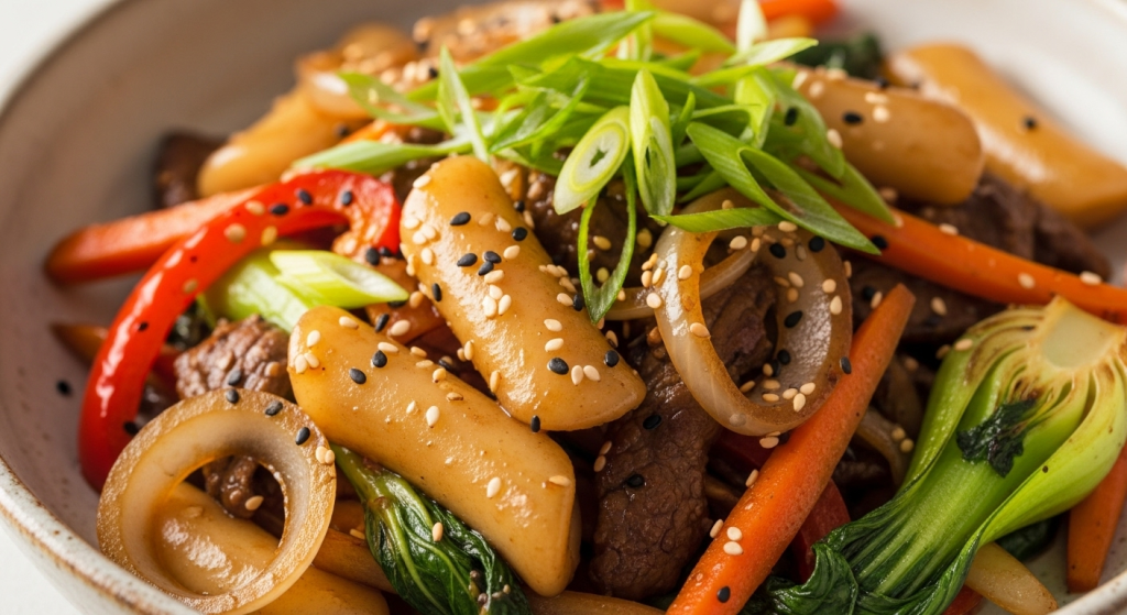 Stir-Fried Rice Cakes in Savory Soy Sauce: Glazed Delight