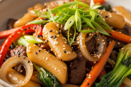 Stir-Fried Rice Cakes in Savory Soy Sauce: Glazed Delight