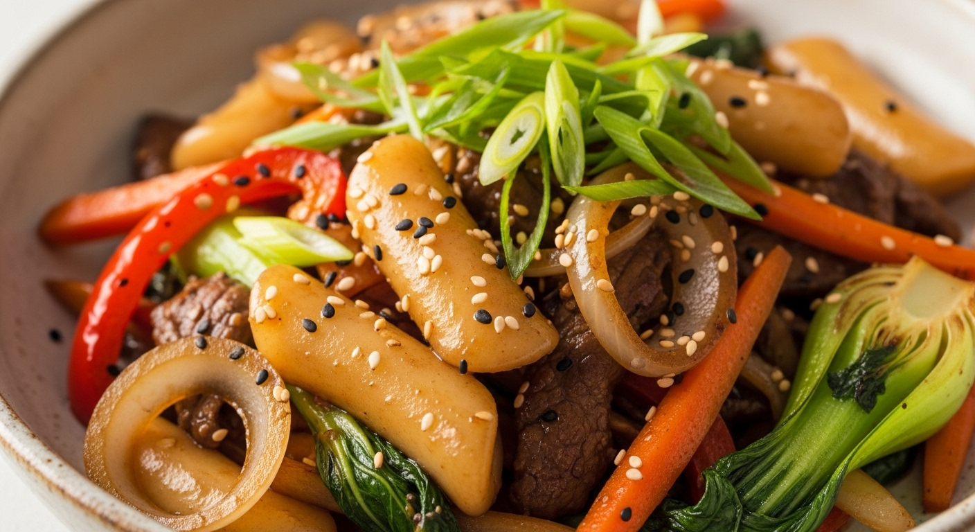 Stir-Fried Rice Cakes in Savory Soy Sauce: Glazed Delight
