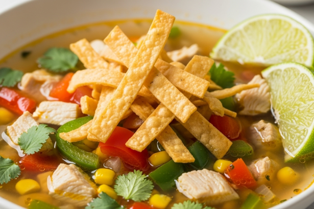 Zesty Lime Chicken Soup with Crispy Tortilla Strips Delight