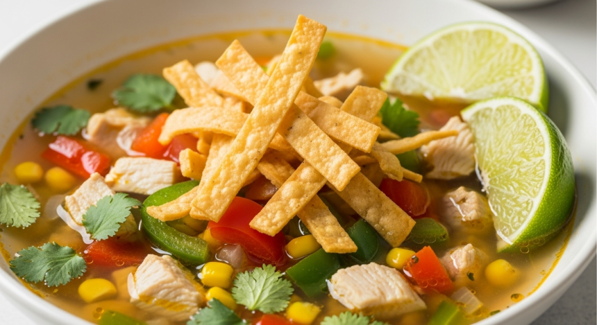 Zesty Lime Chicken Soup with Crispy Tortilla Strips Delight