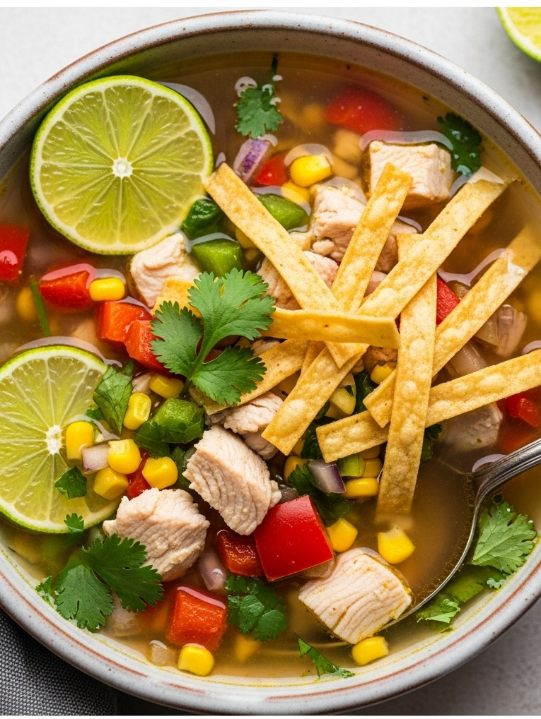 Zesty Lime Chicken Soup with Crispy Tortilla Strips Delight