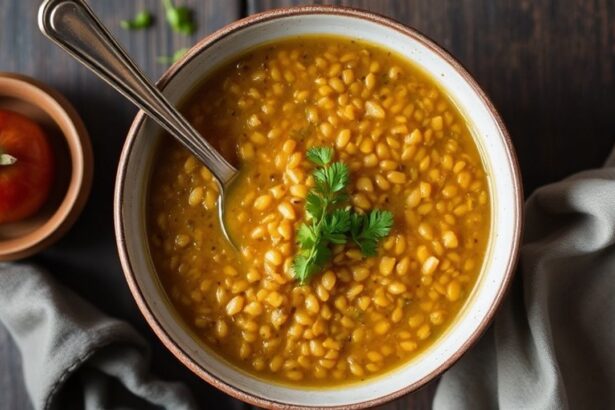 وعاء حساء العدس الدافئ، مغذٍ ومريح، ملعقة تقطر دفئاً