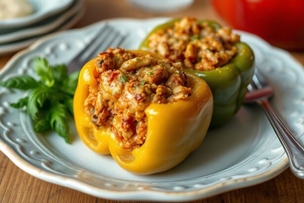 فلفل محشي كلاسيكي قديم الطراز على طبق، مظهر دافئ ومريح