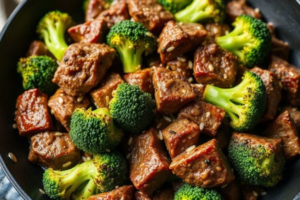 مقلاة لحم بقري وبروكلي غنية بالبروتين، وجبة سريعة ومغذية