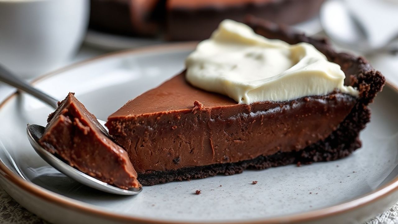 فطيرة شوكولاتة كريمية بتوفو حريري، غنية ومثالية خالية من الألبان