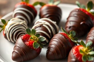 فراولة مغطاة بالشوكولاتة الخالية من السكر، مظهر فاخر وشهي