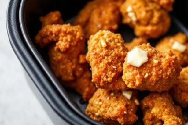 دجاج بوبكورن مقرمش بالقلاية الهوائية مع نكهة مذهلة وصلصة غمس