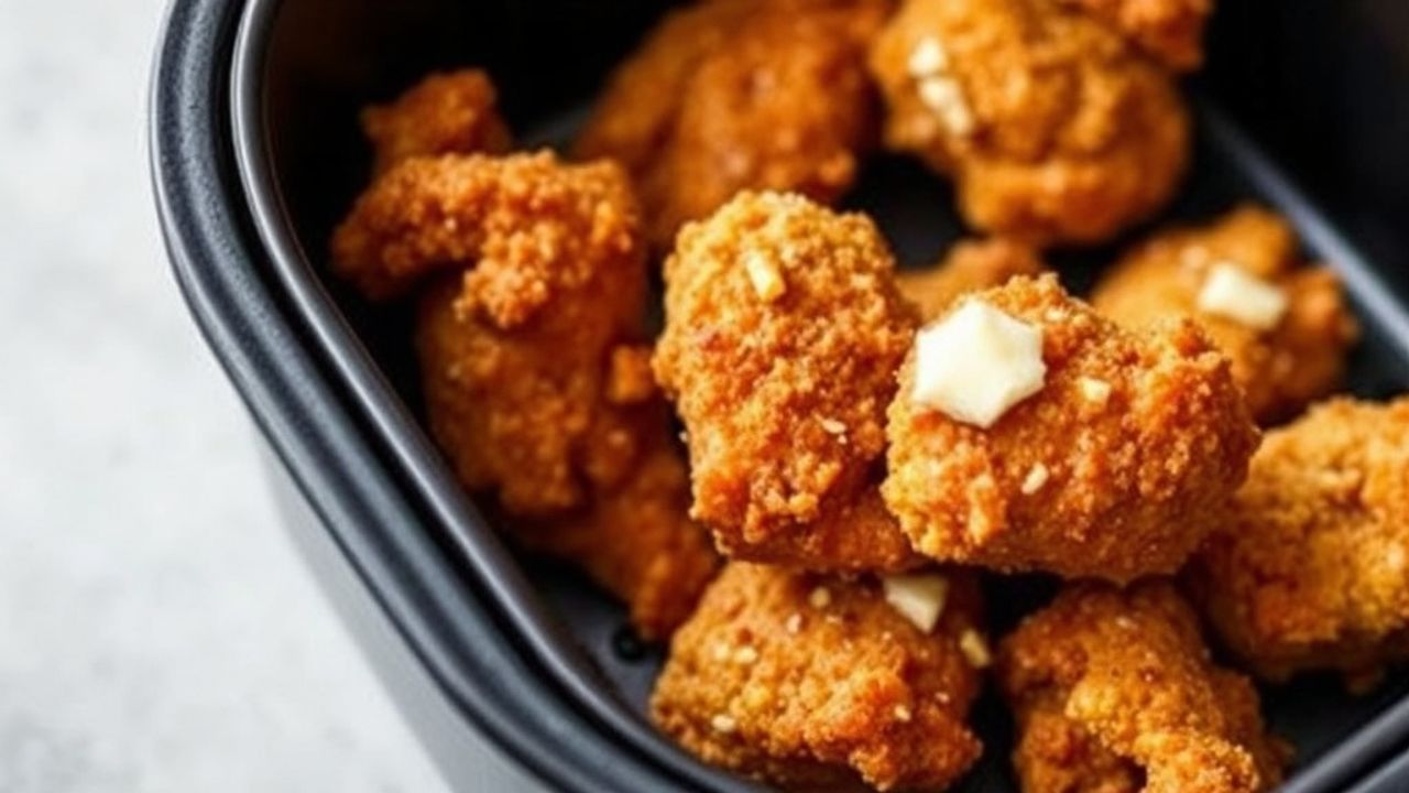 دجاج بوبكورن مقرمش بالقلاية الهوائية مع نكهة مذهلة وصلصة غمس