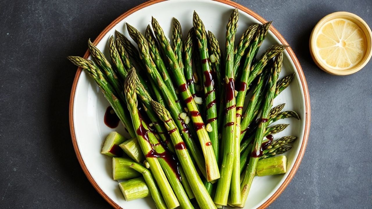 هليون مقرمش من القلاية الهوائية مع رشة خل بلسمي حامض وأنيق كطبق جانبي فاخر