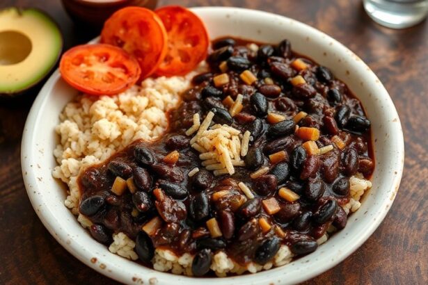 طبق موروس إي كريستيانوس: أرز مع فاصوليا سوداء كلاسيكي مُزين ببقدونس