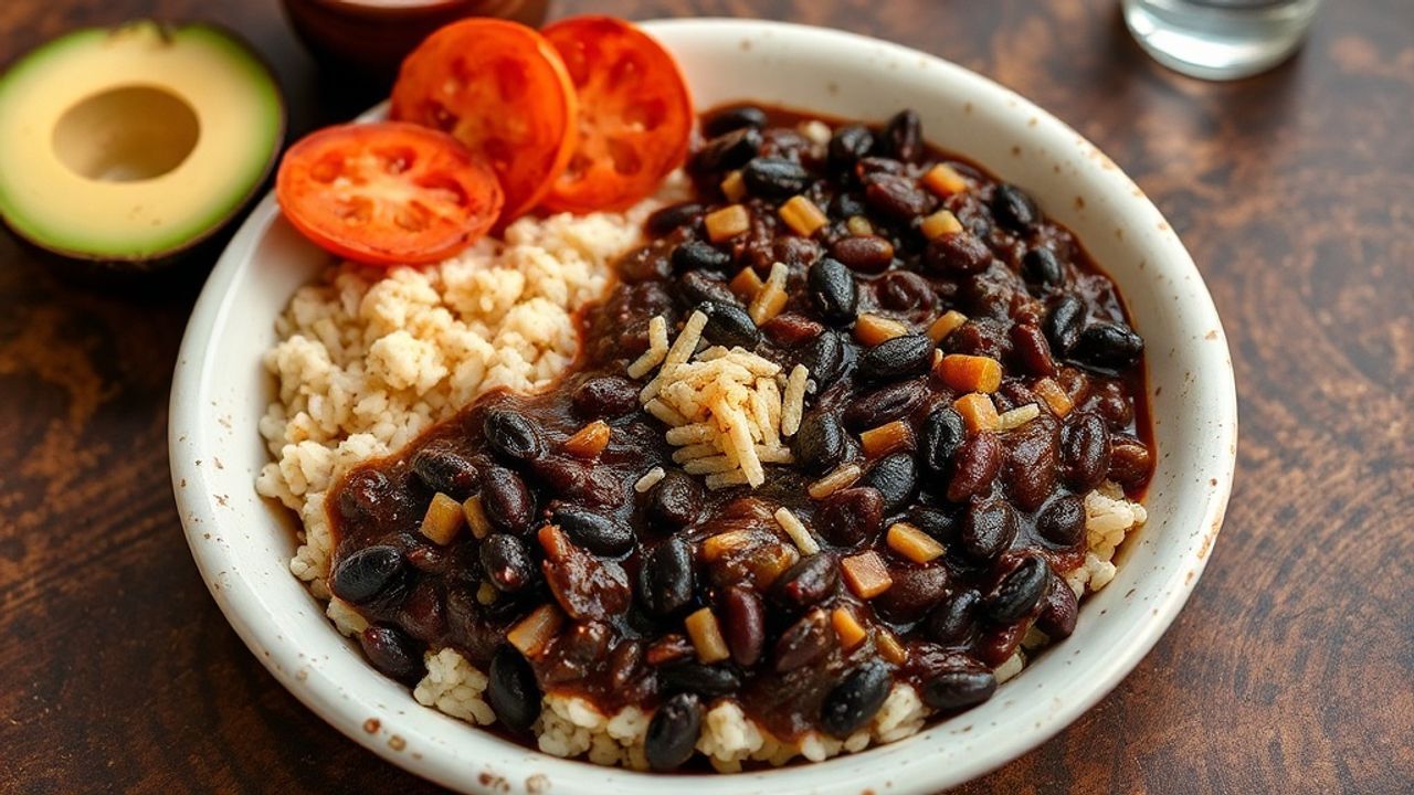 طبق موروس إي كريستيانوس: أرز مع فاصوليا سوداء كلاسيكي مُزين ببقدونس