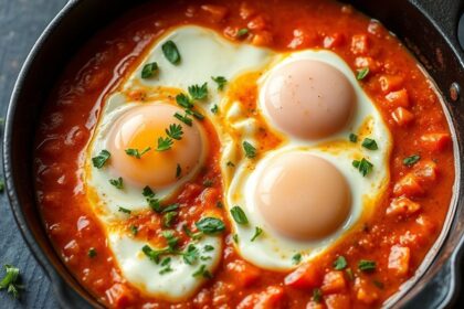 طبق شاكشوكا كريمي: بيض يغوص في صلصة طماطم غنية