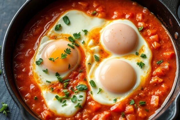 طبق شاكشوكا كريمي: بيض يغوص في صلصة طماطم غنية