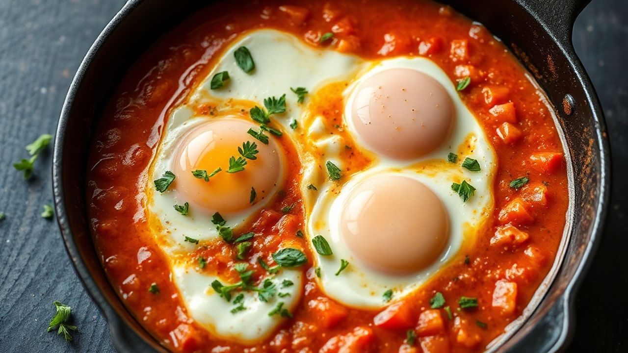 طبق شاكشوكا كريمي: بيض يغوص في صلصة طماطم غنية