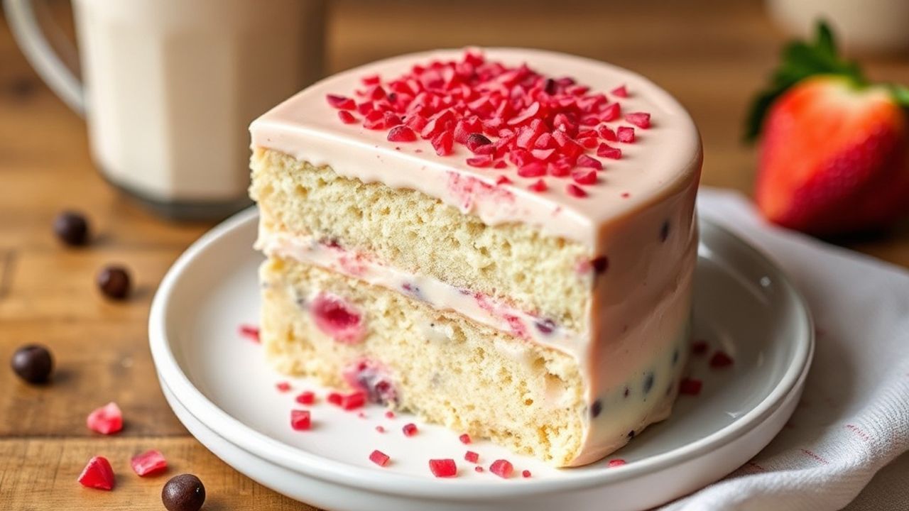 كعكة شاي حليب بوبا مزينة بحبات بوبا وكوب شاي بجانبها