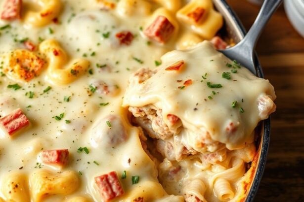 طبق باستا مخبوزة بصلصة بشامل كريمية ولحم مفروم لذيذ