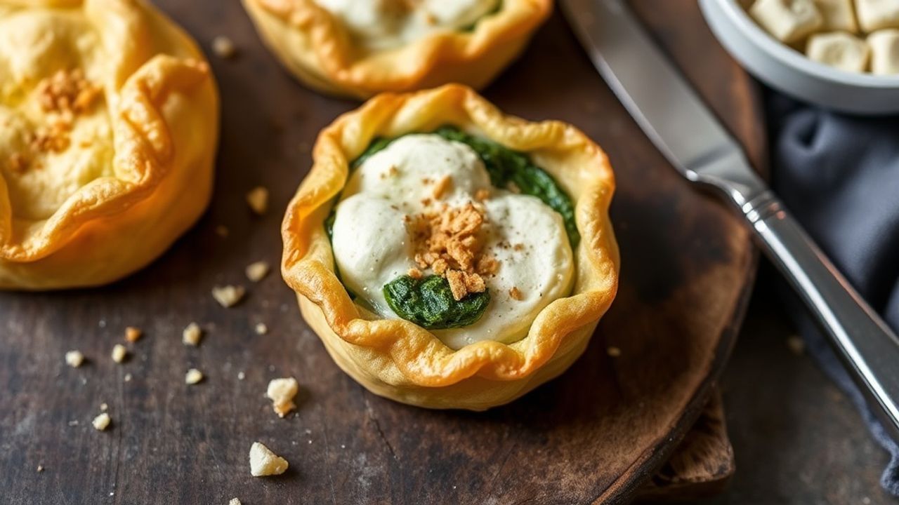 فطيرة سبانخ وجبنة فيلو مقرمشة ذهبية، قطع شهية ومغرية