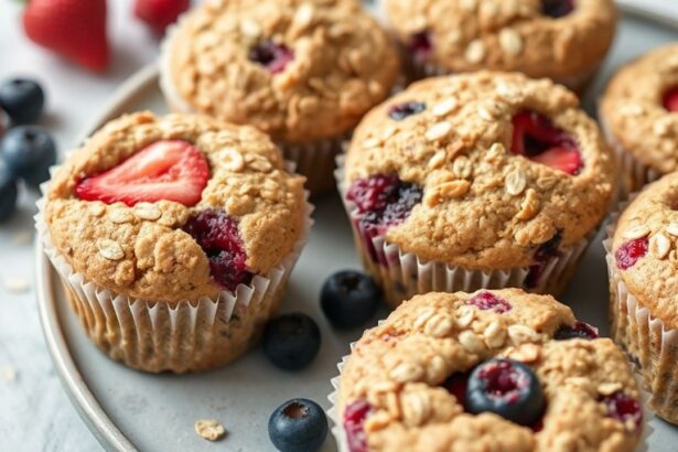 مفنات شوفان بالتوت الثلاثي، مفعمة بالعصارة ونكهات متناغمة