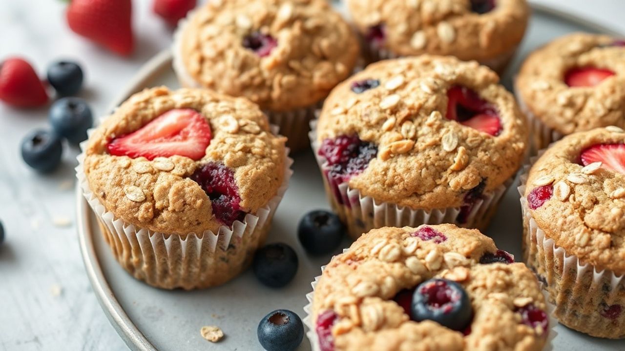 مفنات شوفان بالتوت الثلاثي، مفعمة بالعصارة ونكهات متناغمة