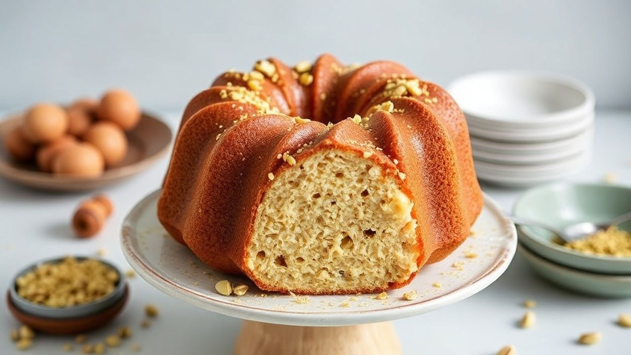 كعكة بندت بالفستق والهيل مزينة برقائق فستق ومذاق مكسرات غني