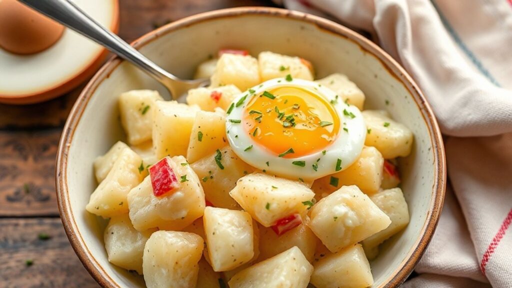 سلطة بطاطس كلاسيكية بالبيض، كريمية وشهية