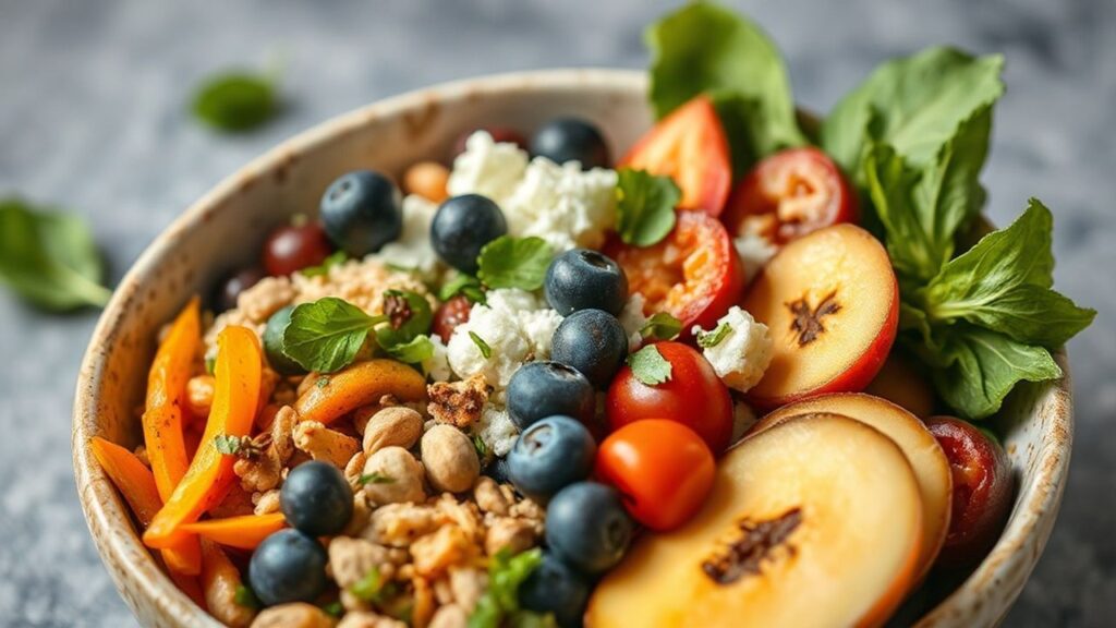 وعاء نباتي غني بالبروتينات: حبوب، خضار ملونة، صوص صحي يمنح طاقة ونكهة