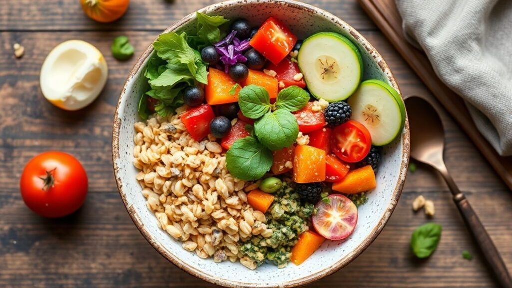 أطباق نباتية غنية بالبروتين، ألوان زاهية ومكونات طازجة لوجبة صحية ومغذية