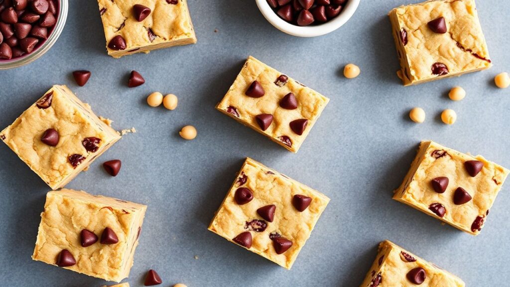 Chickpea blondies: مربعات ذهبية طرية بنكهة خفيفة.
